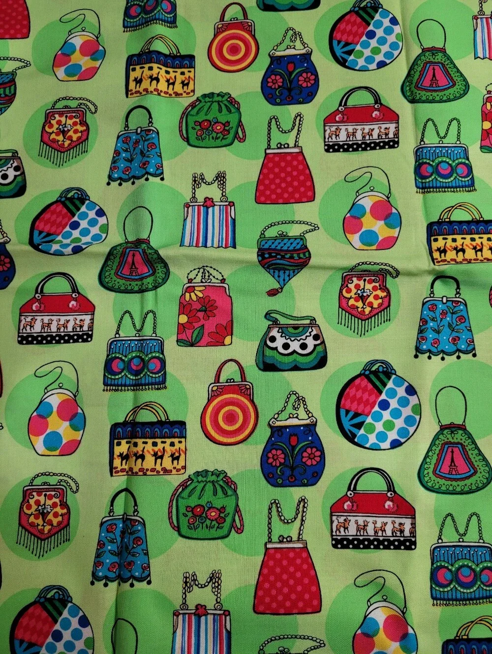 Bright Lime Fabric with Colorful Handbag Print Sewing Fabric (1527)